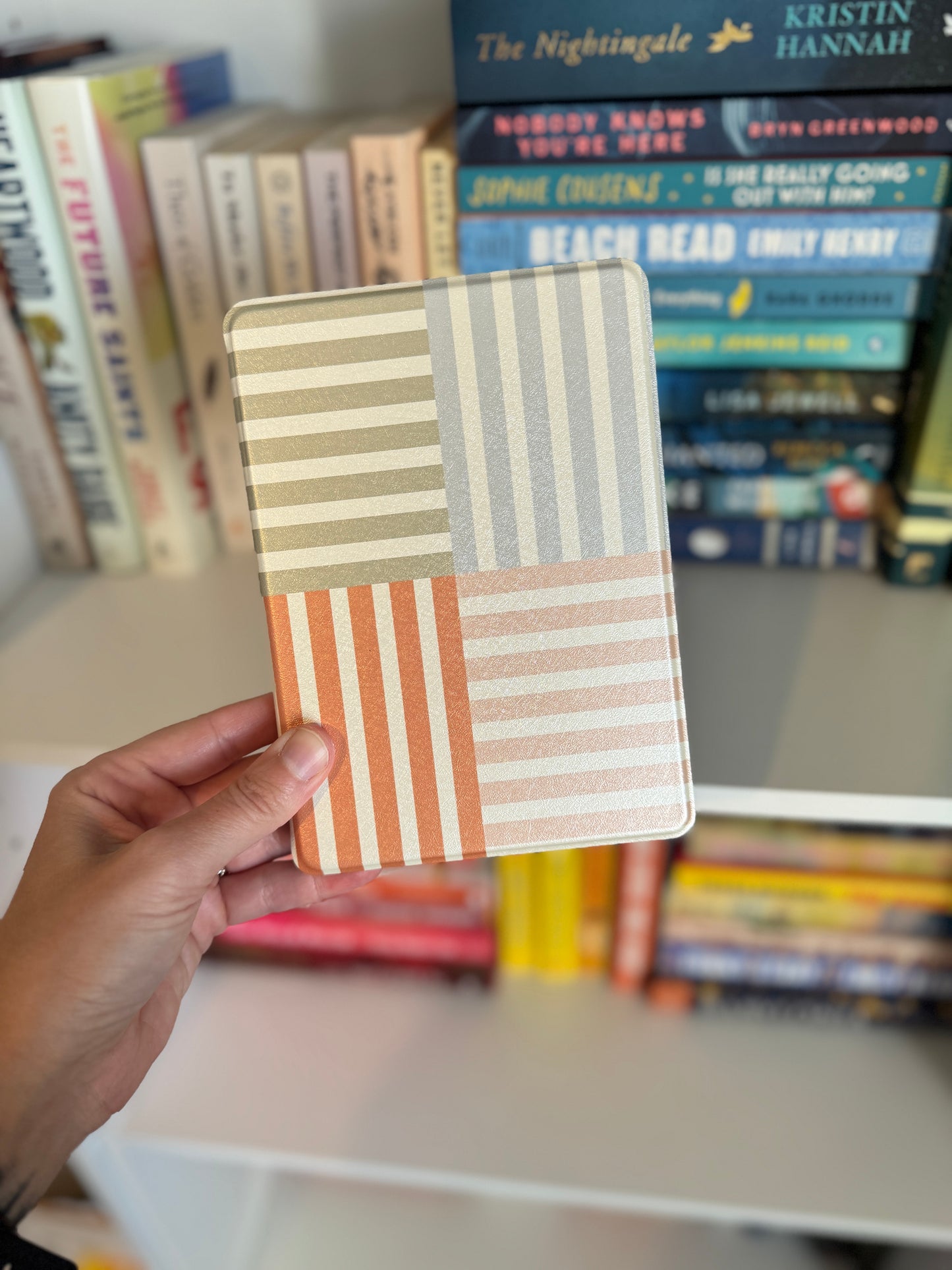 Neutral Stripes Kindle Case with Back Magnet and Hand Strap