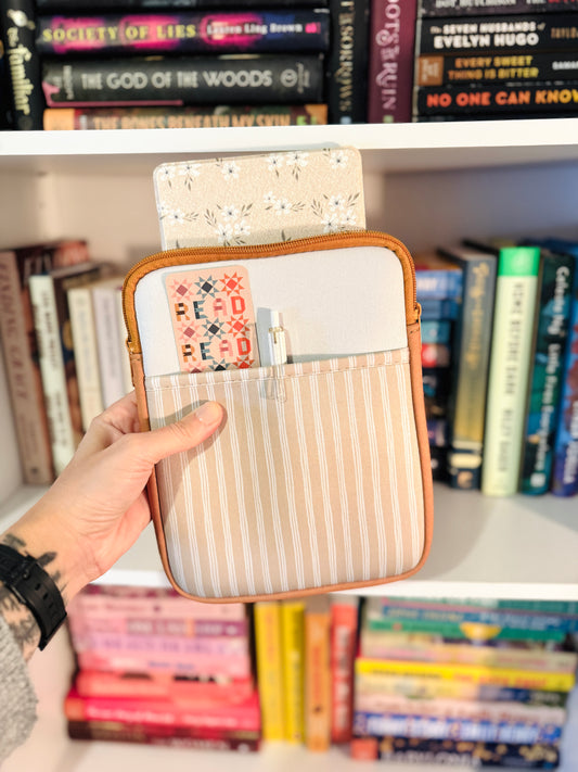 Neutral Stripes Book + E-reader Pouch