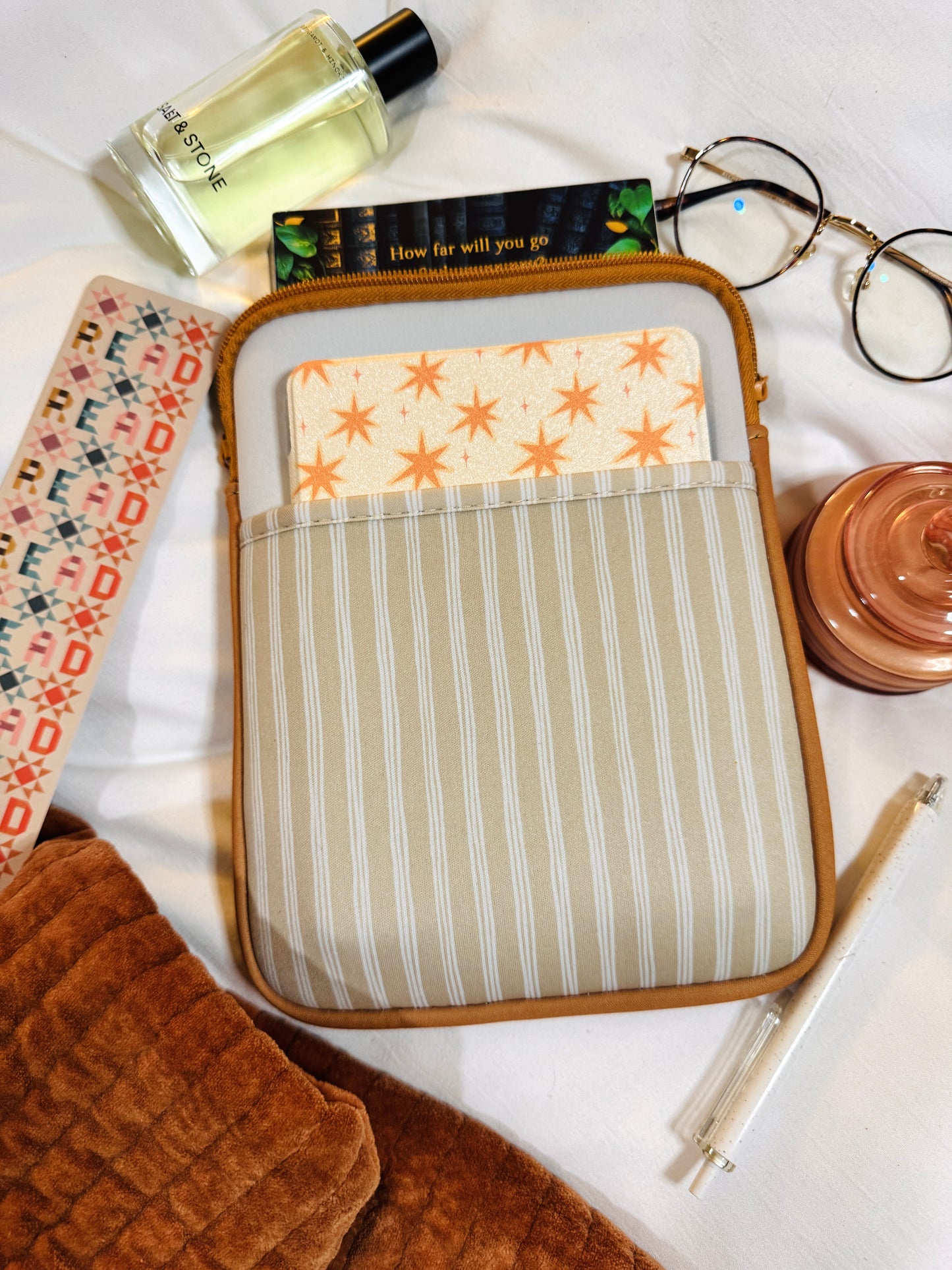 Neutral Stripes Book + E-reader Pouch