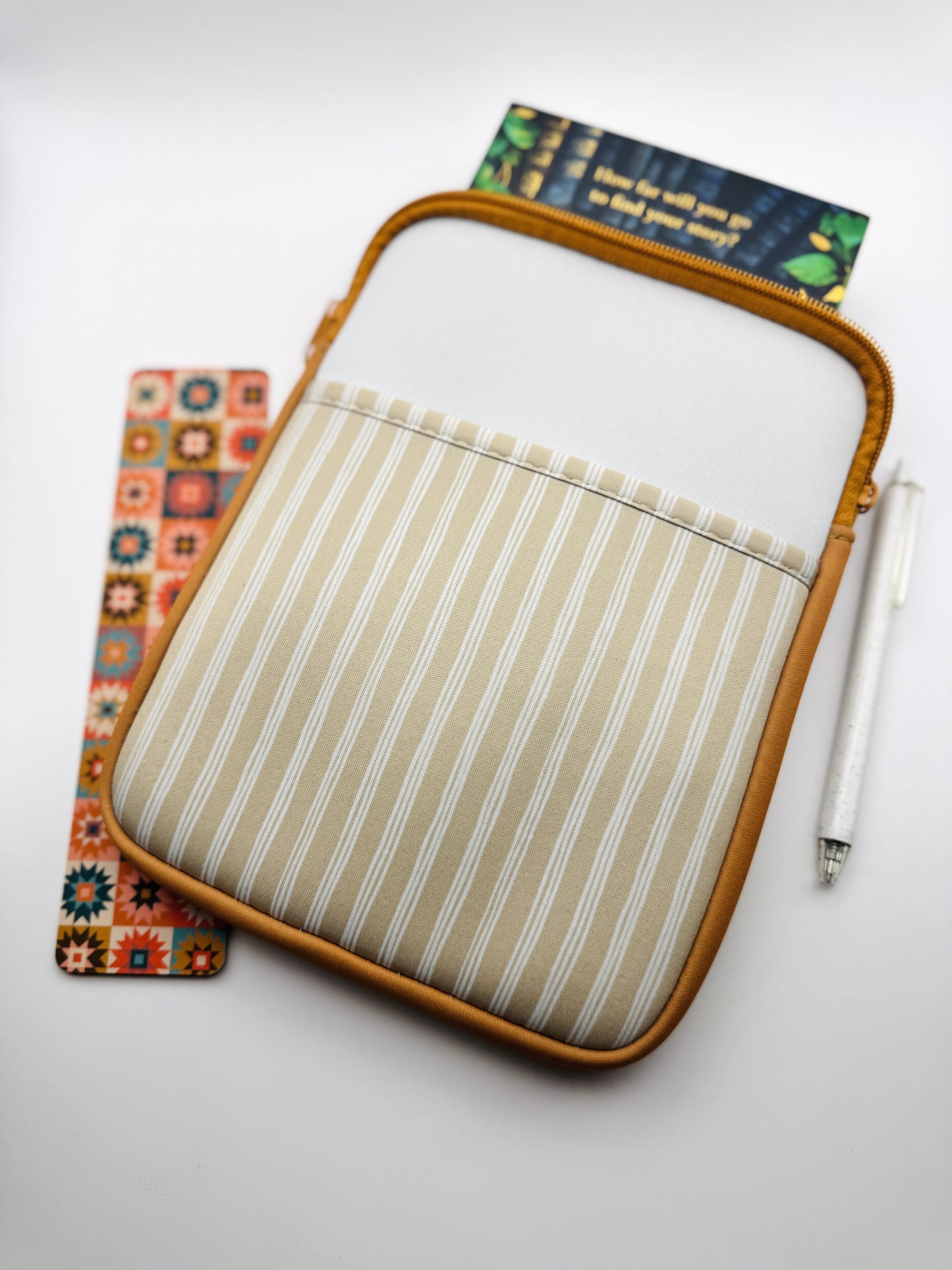 Neutral Stripes Book + E-reader Pouch