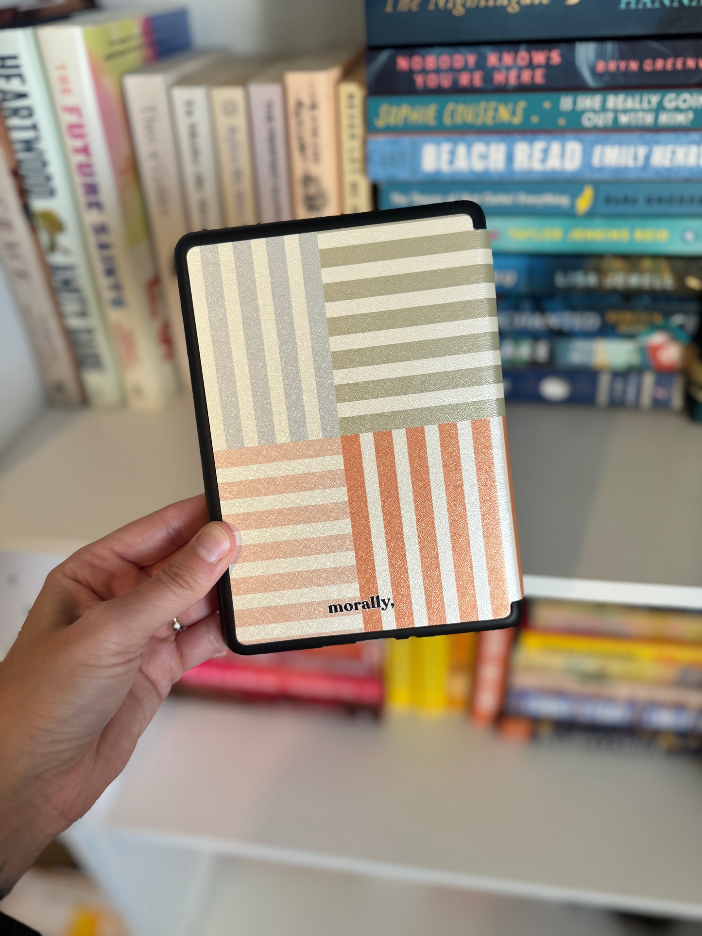 Neutral Stripes Kindle Case with Back Magnet and Hand Strap