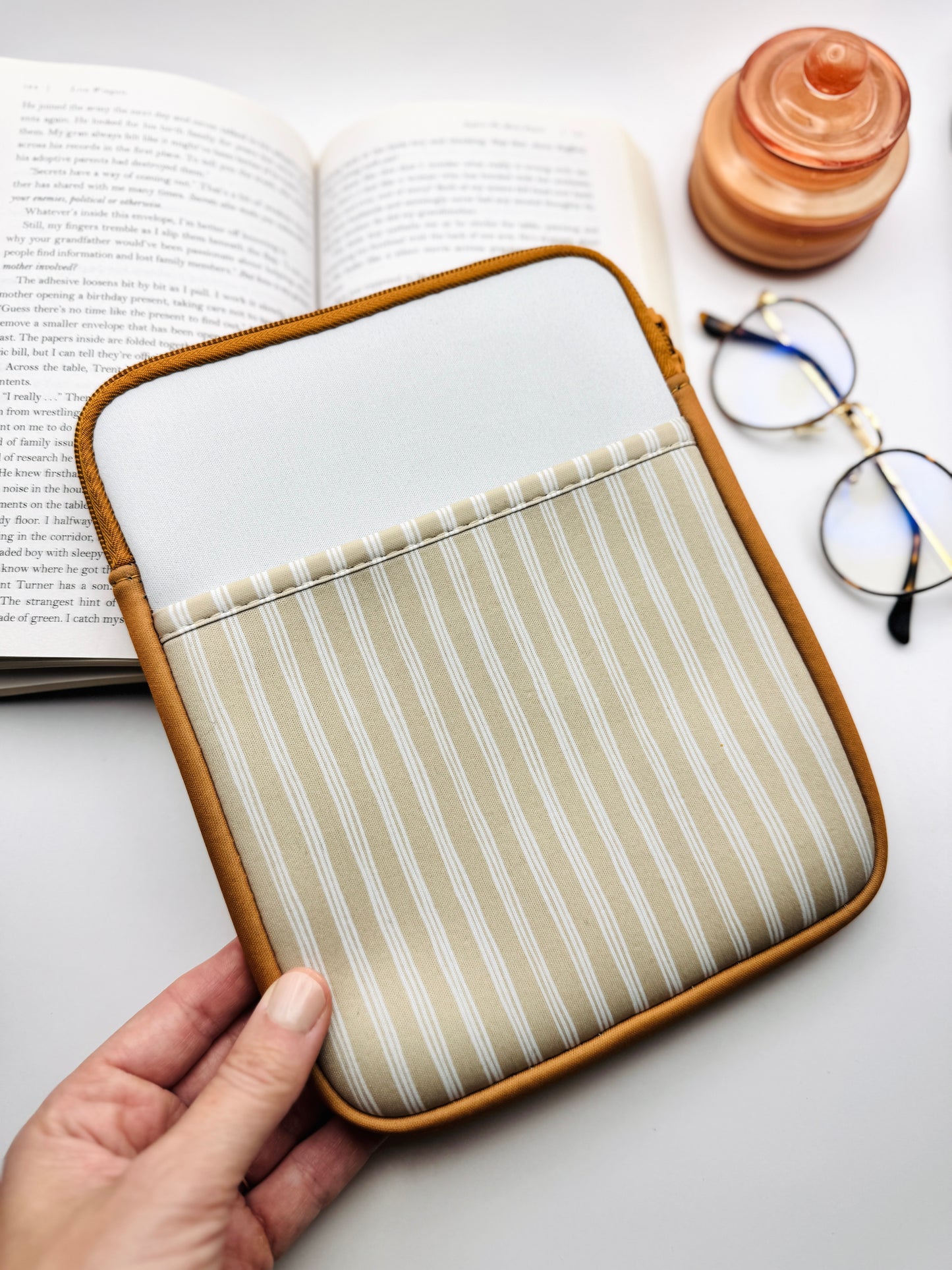 Neutral Stripes Book + E-reader Pouch